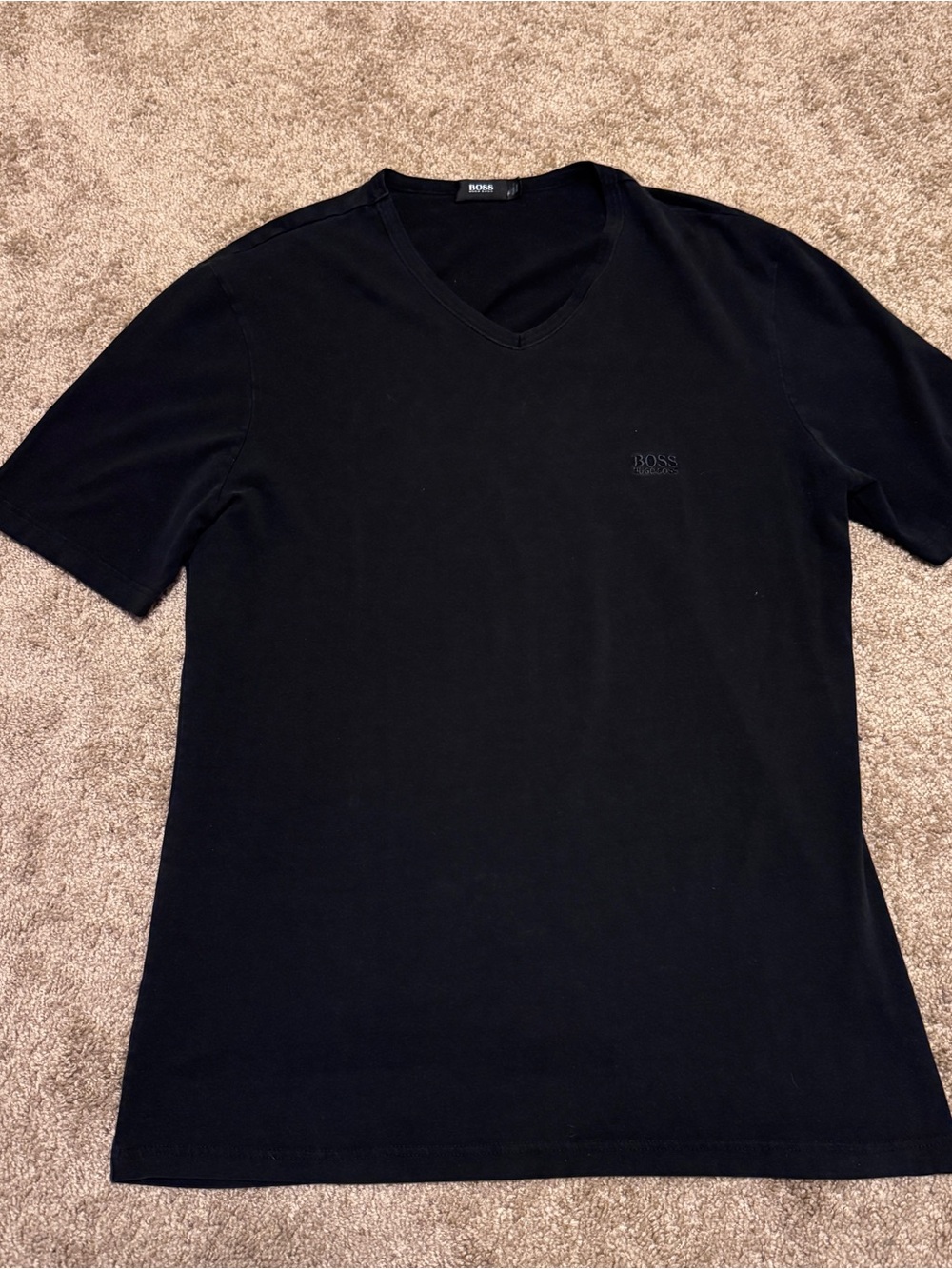 Hugo Boss Shirt Mens Large Black V Neck Short Sleeve Logo